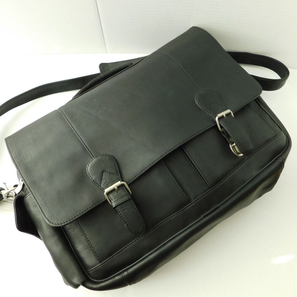 MUNDI Leather Briefcase Messenger Shoulder Bag Laptop  Black Mens Genuine NWT
